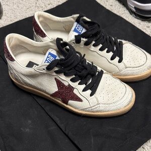 Golden Goose White Sneakers with Burgundy Star